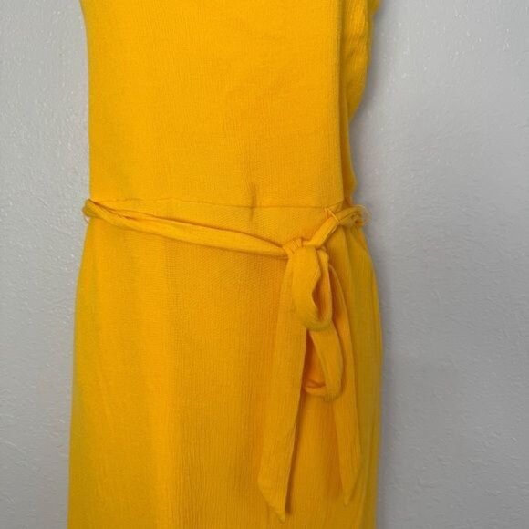 Nine West Crosshatch Flutter Hem Tie Waist Dress yellow mustard XL - Picture 4 of 11